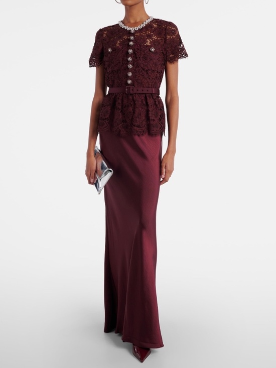Self-Portrait Dresses & Skirts - Self Portrait Bordeaux Lace Satin Maxi Dress